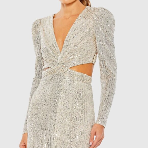 Mac Duggal Sequined Criss Cross Long Sleeve Gown Size 2 - Picture 4 of 11